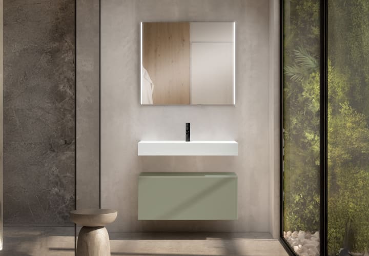 Conjunto mueble de baño con lavabo de carámica de 12 cm de alto y cajonera Nomad Viso principal 4