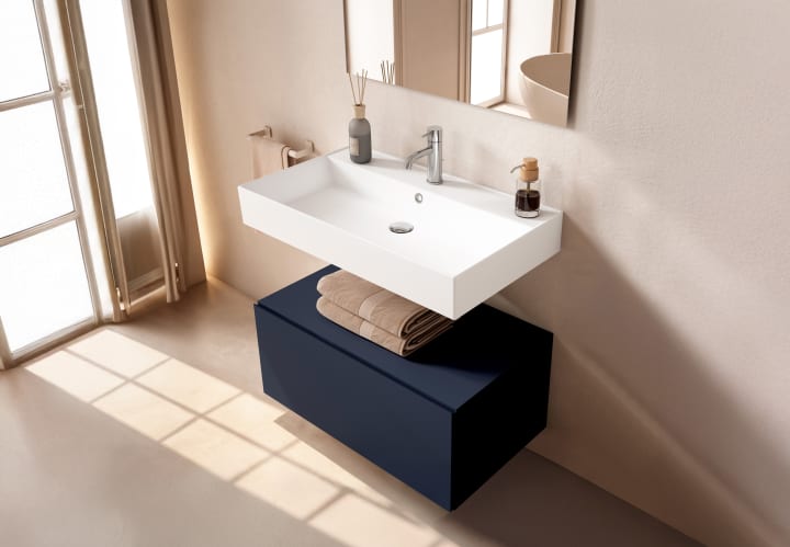 Conjunto mueble de baño con lavabo de carámica de 12 cm de alto y cajonera Nomad Viso principal 6