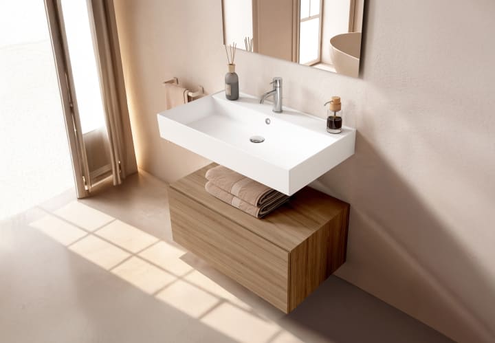 Conjunto mueble de baño con lavabo de carámica de 12 cm de alto y cajonera Nomad Viso principal 11