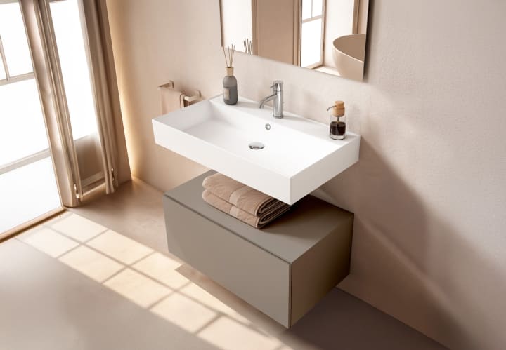 Conjunto mueble de baño con lavabo de carámica de 12 cm de alto y cajonera Nomad Viso principal 10