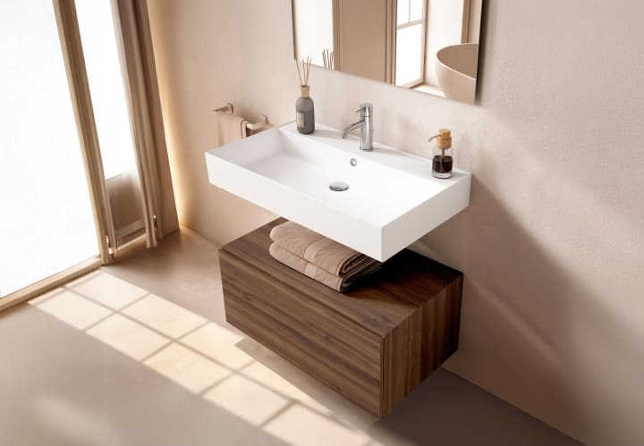 Conjunto mueble de baño con lavabo de carámica de 12 cm de alto y cajonera Nomad Viso principal 8