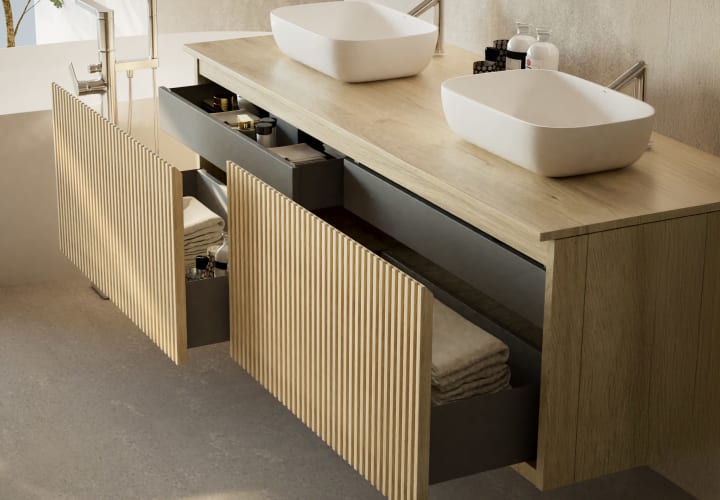 Mueble de baño madera maciza con encimera de madera Alpes 4 Bruntec detalle 3