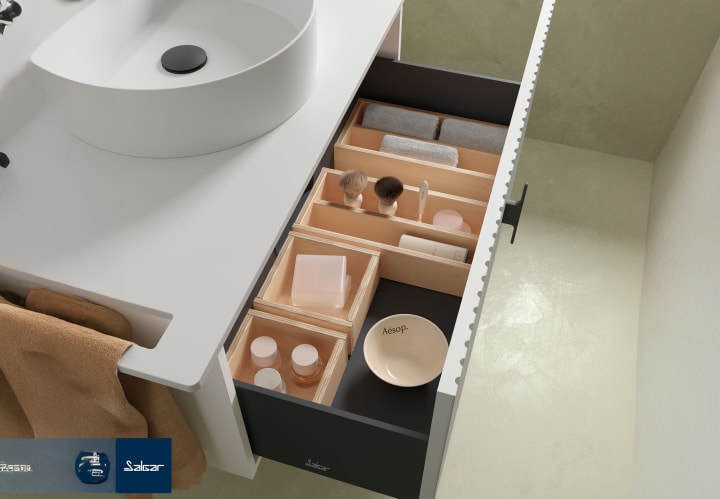 Mueble de baño con encimera de madera Biba Salgar detalle 2