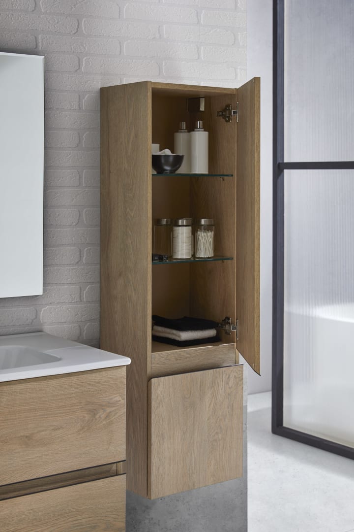 Conjunto mueble de baño con lavabo sobre encimera Hana Sanchis detalle 4