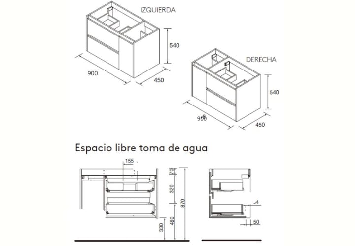 Conjunto mueble de baño Noja Salgar croquis 12