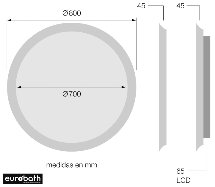 Espejo de baño con luz LED Haití de Eurobath croquis 13