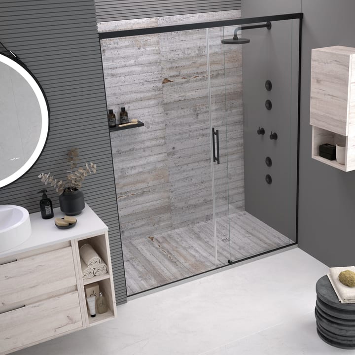 Platos de ducha de resina decorados Design 3D Cemento Bruntec ambiente 2