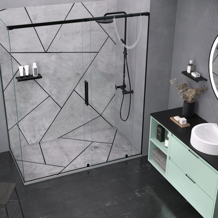 Platos de ducha de resina decorados Design 3D Cemento Bruntec ambiente 3