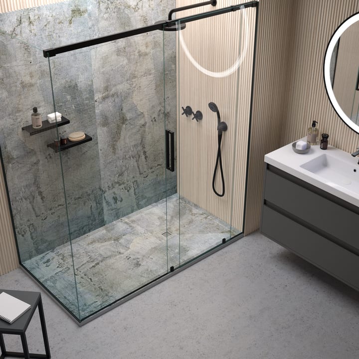 Platos de ducha de resina decorados Design 3D Cemento Bruntec ambiente 4