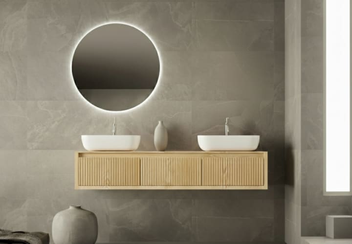 Mueble de baño madera maciza con encimera solid surface Alpes 20 Bruntec detalle 4