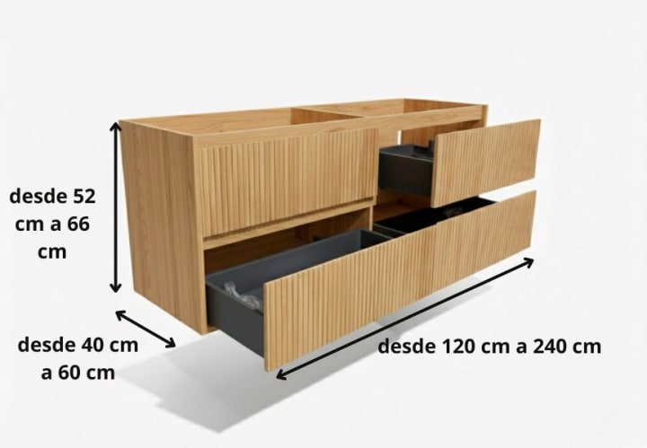 Mueble de baño madera maciza con encimera de madera Alpes 18 Bruntec croquis 19