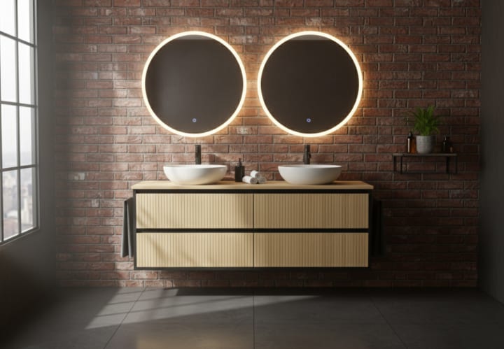 Mueble de baño madera maciza con encimera de madera Alpes 18 Bruntec ambiente 18
