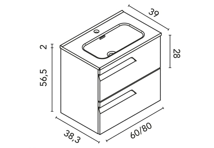 Conjunto mueble de baño fondo reducido 39 cm Vitale Royo croquis 13
