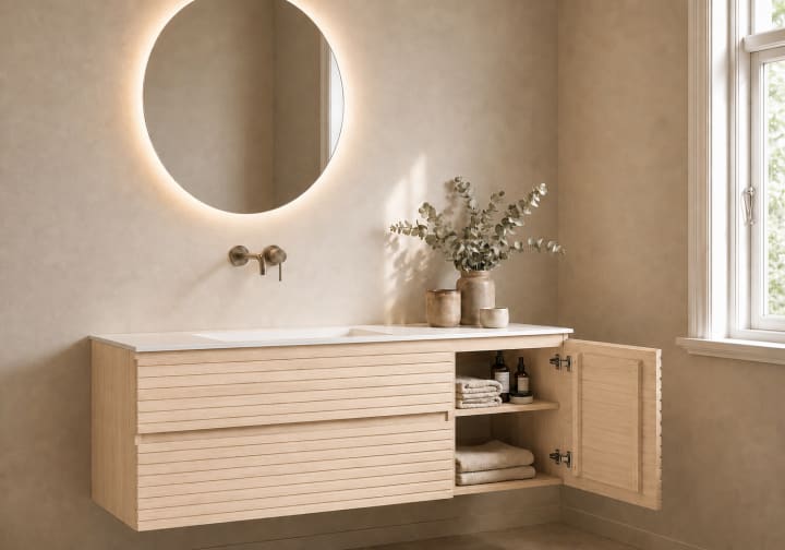 Conjunto Mueble de baño Alpes 21 Bruntec con lavabo Solid Surface detalle 7