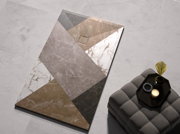 Platos de ducha de resina decorados Design 3D Mosaico Bruntec ambiente 2
