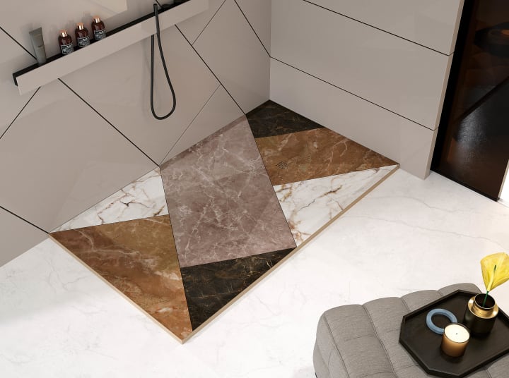 Platos de ducha de resina decorados Design 3D Mosaico Bruntec ambiente 1
