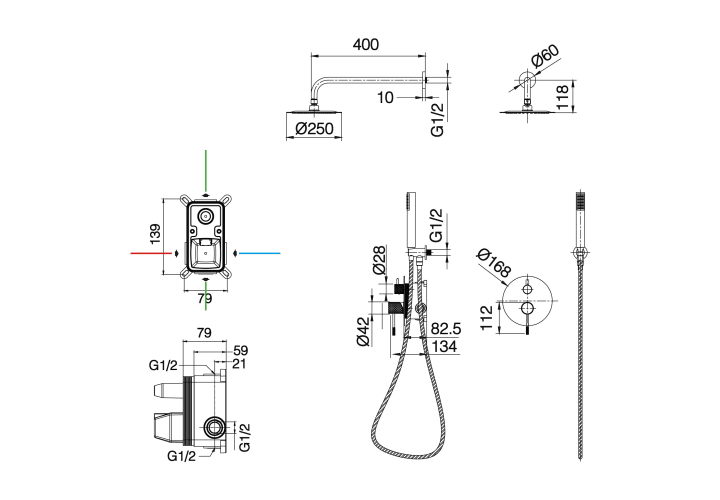 Conjunto de ducha empotrado Génova Imex croquis 9