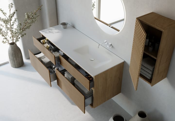 Conjunto de mueble de baño madera maciza palilleria Horizontal Alpes 7 Bruntec detalle 3