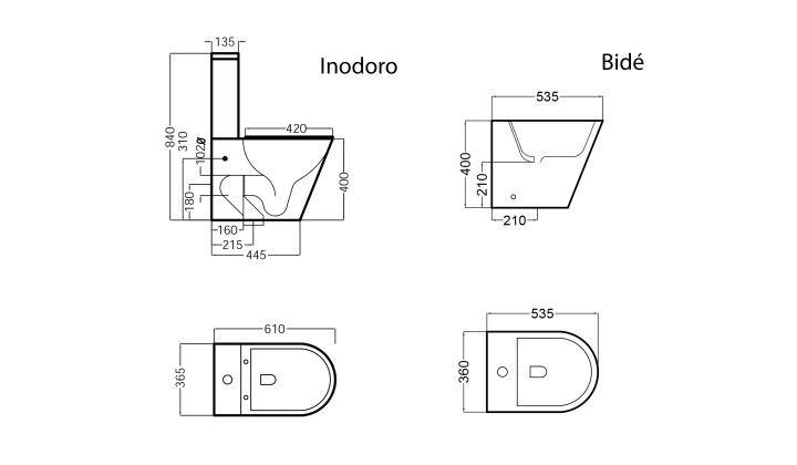 Pack inodoro + bidé Lisboa Bruntec croquis 12