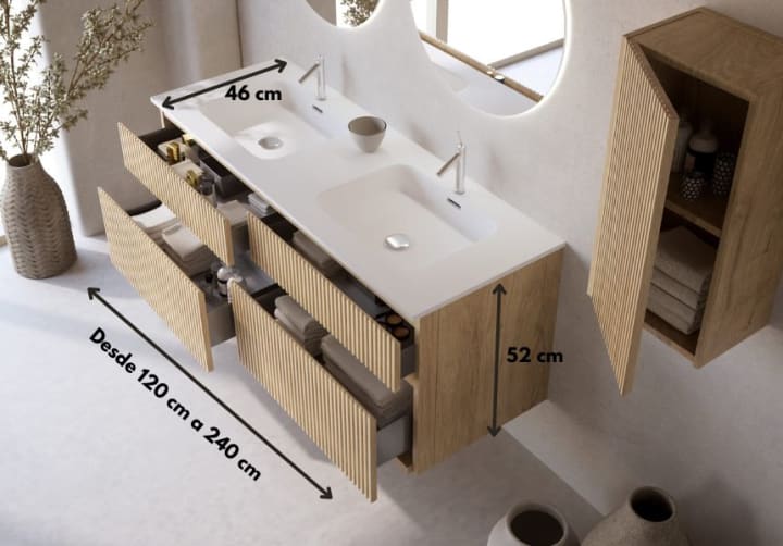 Conjunto de mueble de baño madera maciza palilleria Alpes 7 Bruntec croquis 4