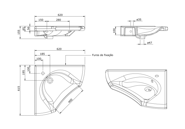 Lavabo suspendido New Wccare PMR de Unisan croquis 2