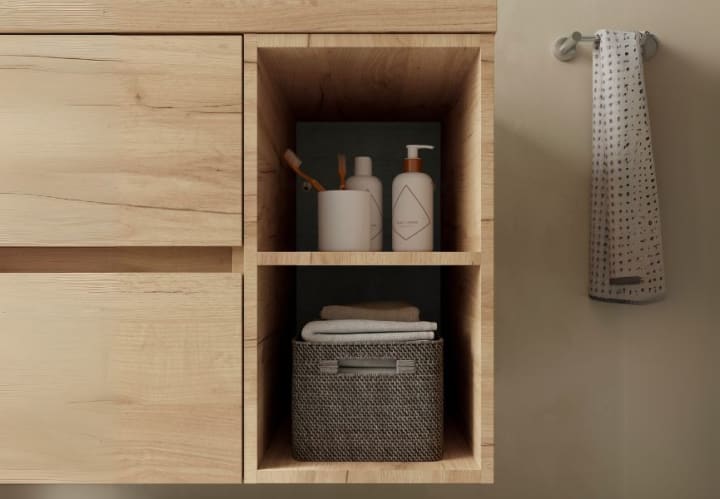 Conjunto mueble de baño con lavabo sobre encimera Bequia Salgar detalle 5