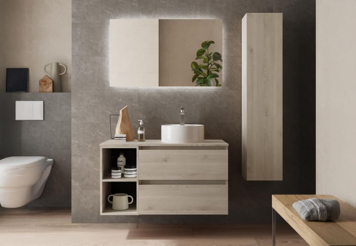 Conjunto mueble de baño con lavabo sobre encimera Bequia Salgar principal 4