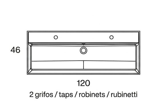 Lavabo encastrado para dos grifos de un seno 12 cm alto Lila Viso croquis 3