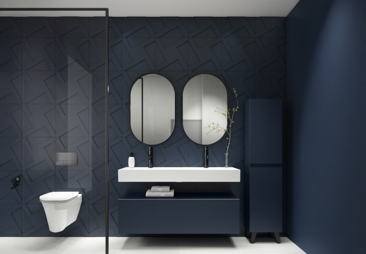 Lavabo encastrado para dos grifos de un seno 12 cm alto Lila Viso ambiente 2