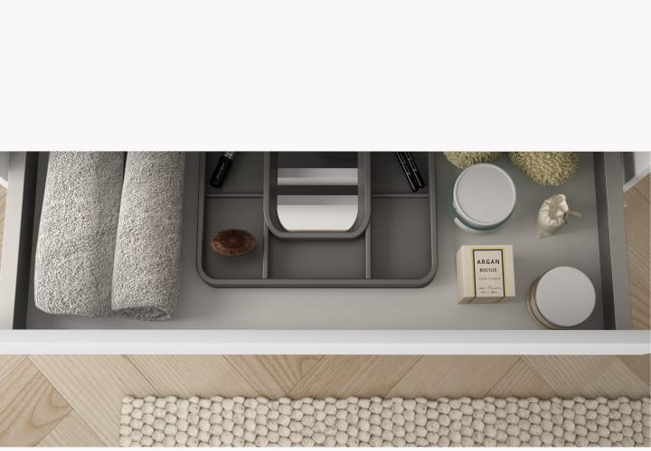 Mueble de baño MDF lacado con encimera de madera Vilma Bruntec detalle 4
