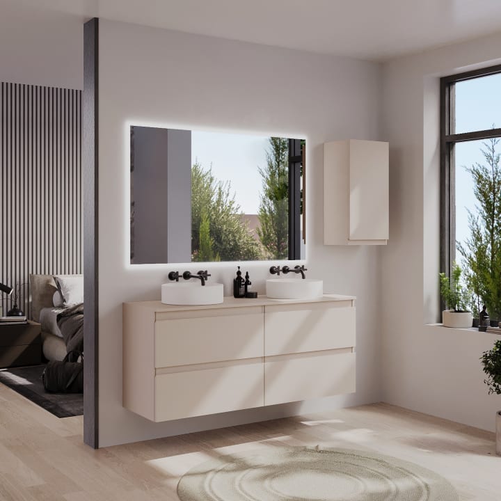 Mueble de baño MDF lacado con encimera de madera Vilma Bruntec principal 1