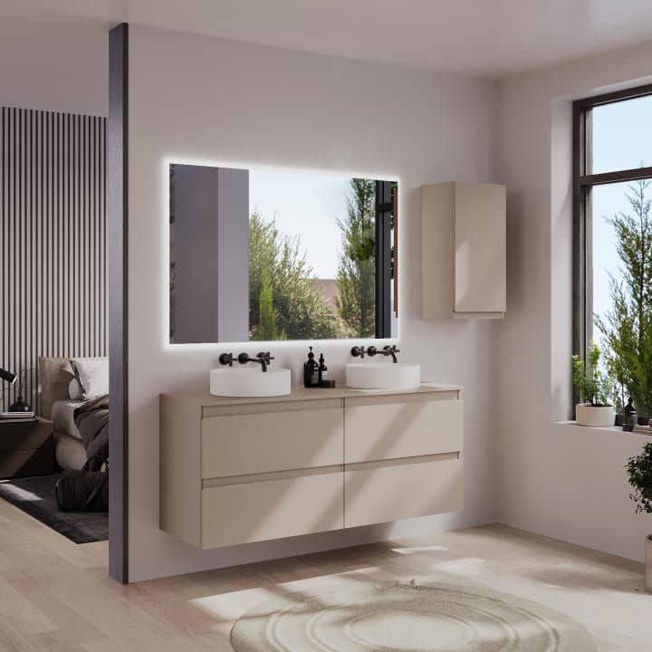 Mueble de baño MDF lacado con encimera de madera Vilma Bruntec principal 2