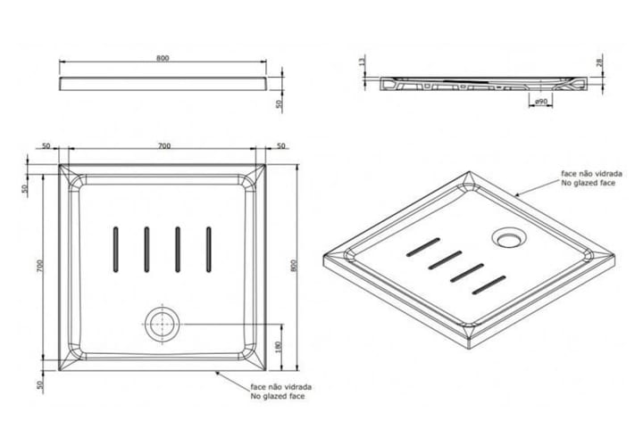 Plato de ducha de cerámica Waterline Unisan croquis 3
