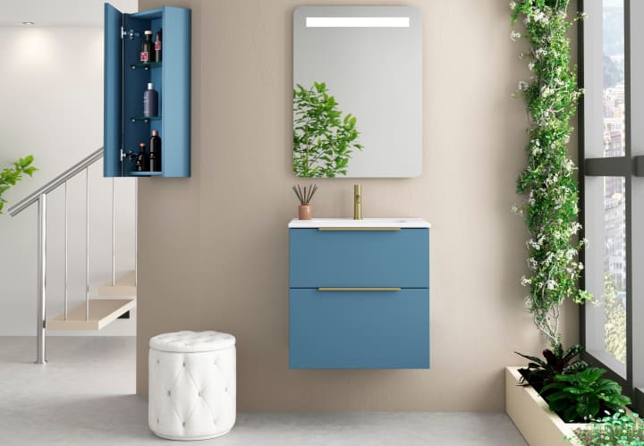 Conjunto mueble de baño fondo reducido 39cm Comet tirador dorado Coycama principal 2