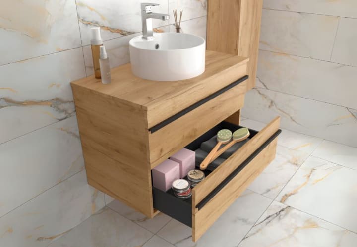 Conjunto mueble de baño con lavabo sobre encimera Born Salgar detalle 4