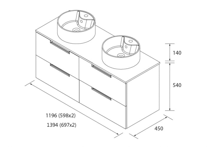 Conjunto mueble de baño Leni Salgar con lavabo sobre encimera croquis 16