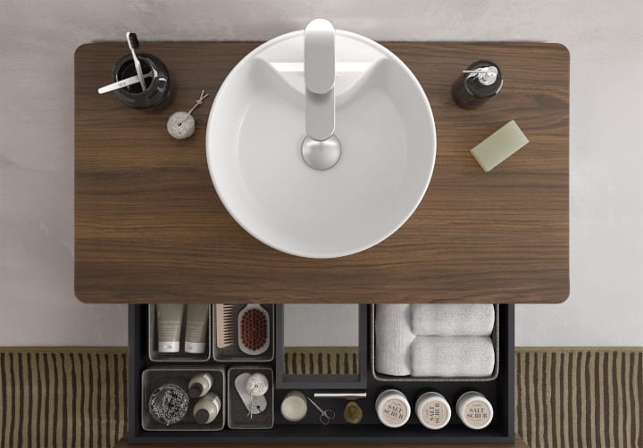 Conjunto mueble de baño Leni Salgar con lavabo sobre encimera detalle 9