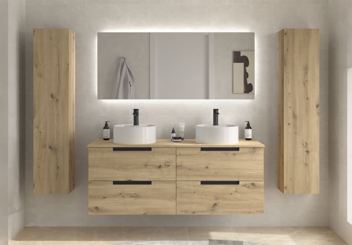 Conjunto mueble de baño Leni Salgar con lavabo sobre encimera principal 2
