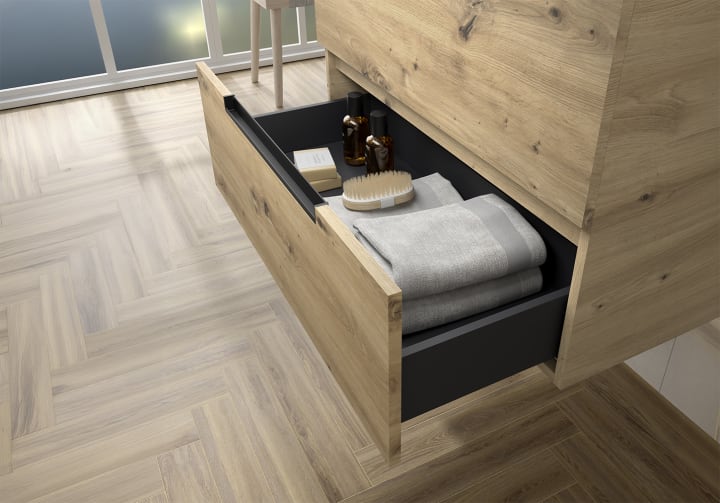 Conjunto mueble de baño Leni Salgar con lavabo sobre encimera detalle 13