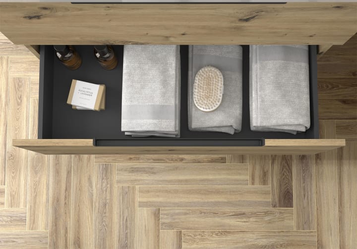 Conjunto mueble de baño Leni Salgar con lavabo sobre encimera detalle 11