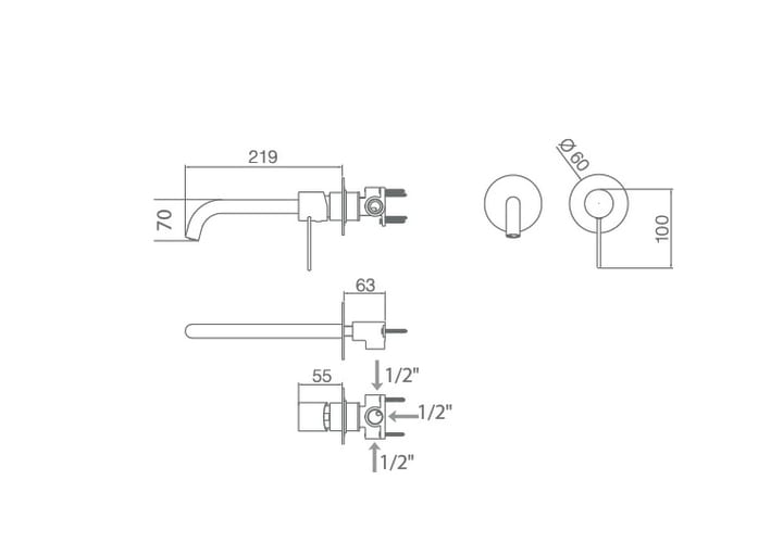 Grifo de lavabo empotrado Imex Moscu croquis 2