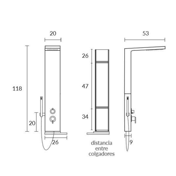 Columna de ducha hidromasaje Ko Sagobar croquis 1