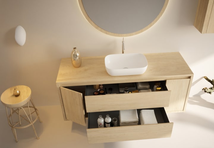 Mueble de baño con encimera de madera maciza Alpes 13 Bruntec detalle 2