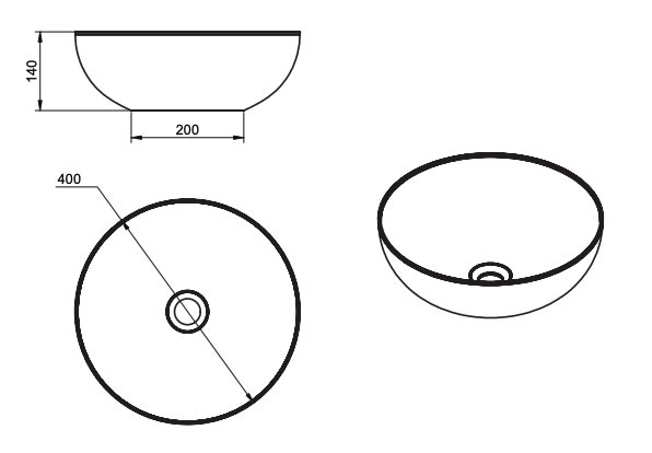 Lavabo sobre encimera Assen Viso croquis 2