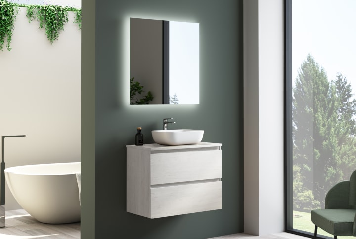 Mueble de baño fondo reducido 39 cm con encimera de madera Roma Bruntec principal 4