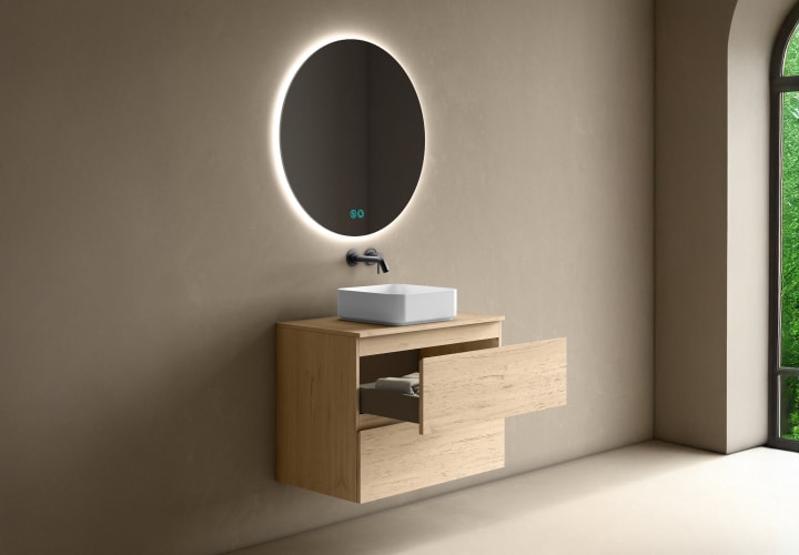Mueble de baño fondo reducido 39 cm con encimera de madera Roma Bruntec detalle 8