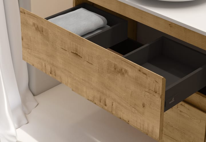 Mueble de baño fondo reducido 39 cm con encimera de madera Roma Bruntec detalle 6