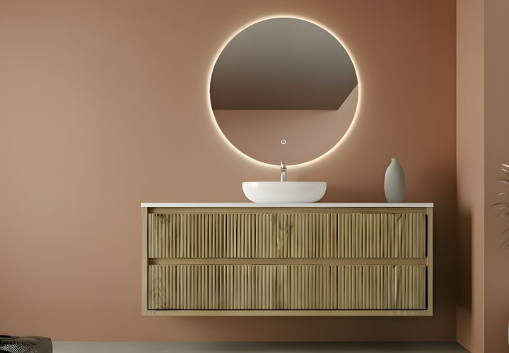 Mueble de baño madera maciza con encimera solid surface Alpes 19 Bruntec principal 1