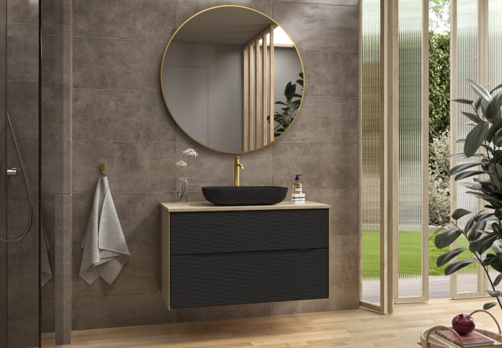 Mueble de baño con encimera de madera Sahara Coycama ambiente 21