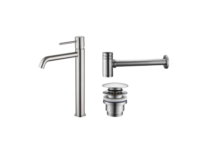 Pack Grifo de lavabo caño alto Monza Imex + Válvula click-clack + Sifón visto redondo principal 5